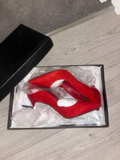 Red Suede Dune High Heels