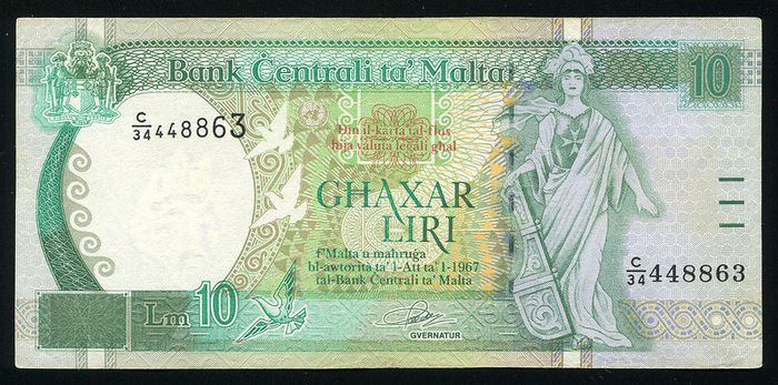 Malta - 10 Liri 1967 (1994) Banknote P 47a (xf-au)