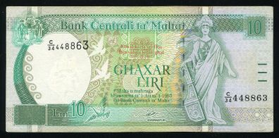 Malta - 10 Liri 1967 (1994) Banknote P 47a (xf-au)