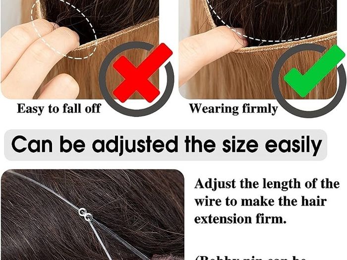 Hair Extension 18 Inch Invisible Adjustable Wire Hair Piece Curly Wavy Long Synthetic Hairpieces for Women Natural Heat Temperature Fiber (18 Inch (Pack of 1), Honey Blonde/Bleach (MULTIPLE COLOURS AVAILABLE)