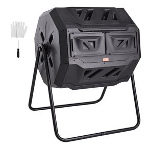 Double Chamber Drum Composter 160 Litres Black Rotatable