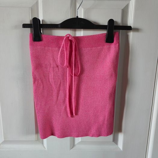Pink Mini Skirt With Straps At Waist, BERSHKA, size M