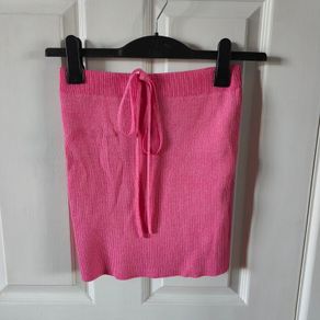 Pink Mini Skirt With Straps At Waist, BERSHKA, size M