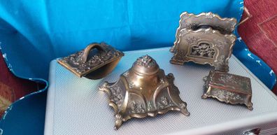 Rare 4 Desk Set Patinated Brass - Germany, c. 1900-1915