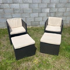 Rattan garden chairs with footrests
