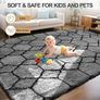 Geometric Rugs Living Room - 160x230cm Extra Large Grey Rug, Ultra Soft Fluffy Shaggy Rug for living room, Washable Anti Slip Area Rug Carpet for bedroom Decor Kid Baby Room Image 2