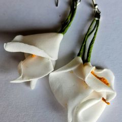 White Calla Lily Raffia Tassel Earrings