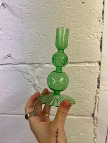Glass Candleholder & Unused Wax Candle Stock
