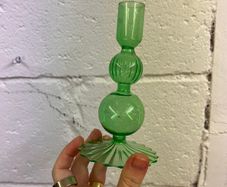 Glass Candleholder & Unused Wax Candle Stock