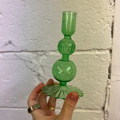Glass Candleholder & Unused Wax Candle Stock