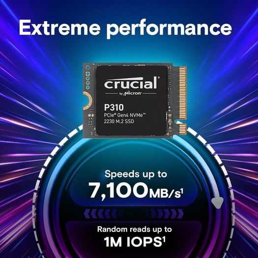 Crucial P310 SSD 2TB M.2 2230 NVMe PCIe Gen4 Internal SSD, Up to 7,100 MB/s, Compatible with Steam Deck, ASUS ROG Ally, MSI Claw & Microsoft Surface, Solid State Drive - CT2000P310SSD2