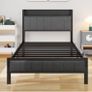 Single Bed Frame with Storage Headboard Shelf, 3ft Upholstered Image 8