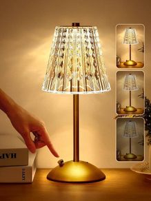 Table Lamp, Touch Lamps Bedside Lamp, 10-Way Dimmable Crystal Lamp, 3 Colors Rechargeable Lamp,Cordless Lamp for Bedroom,Touch Lamp, Gold Lamp,Table Lamps for Living Room Bedroom Dinner Bar