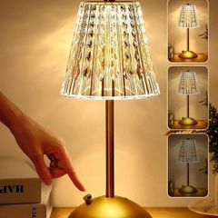 Table Lamp, Touch Lamps Bedside Lamp, 10-Way Dimmable Crystal Lamp, 3 Colors Rechargeable Lamp,Cordless Lamp for Bedroom,Touch Lamp, Gold Lamp,Table Lamps for Living Room Bedroom Dinner Bar