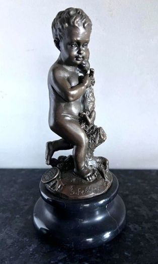 Paul Schmidt-Felling (1835-1920) Boy With Hare - Bronze, Marble, Signed