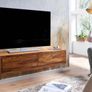 Solid Wood Floating TV Unit Wall Mounted TV Cabinet, Modern Entertainment Console Image 2