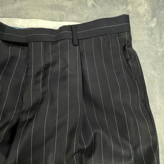 Samuel Windsor Mens Pinstripe Wool Suit 40R W36 Navy Stripe Classic Fit