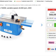 HBM 40 Wood Milling Machine 1500W, variable speed, 24.000 rpm, 230V