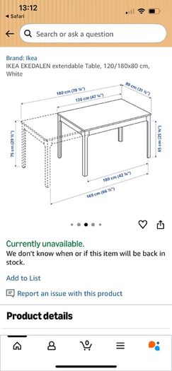 IKEA EKEDALEN extendable Table, 120/180x80 cm