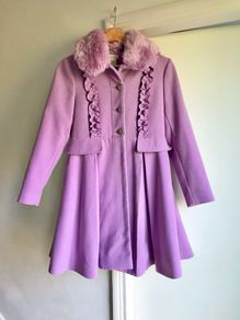 Monsoon Purple Faux Fur Collar Trim Coat 11/12y