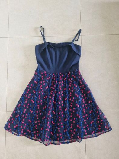 Orsay dress navy with blue and red/pink s. 38/10