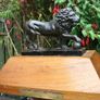 Antique Cast Iron Lion Figurine on Wooden Base Image 5