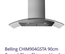 Belling CHIM904GSTA 90cm Curved Glass Chimney Hood