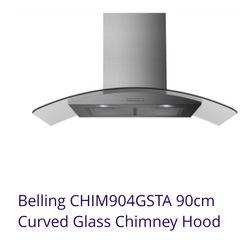 Belling CHIM904GSTA 90cm Curved Glass Chimney Hood