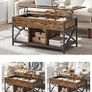 Living Room Table with Lift Top, Coffee Table, Hidden Compartment and Open Compartments, Steel Frame, 50 x 100 x (46.5-62) cm, Vintage Brown and Black Image 3