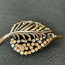 Karu Vintage Rhinestone Leaf Brooch Pin Image 4