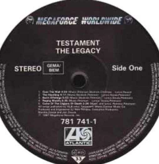 TESTAMENT The legacy original 1987 release with original inner lyric sheet vinyl record in near mint condition