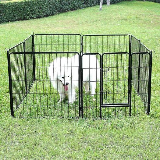 Puppy Playpen and Ground Anchors  Puppy Run 8 Pieces | Dog Playpen Foldable with Door | Tool-Free Assembly | Pet Playpen Dogs Weatherproof