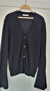 TWIN SET black cashmere mix with metallic silver detail and bell cuff sleeves Sz M (Fit 10-12 UK) - Rrp 220 (New)