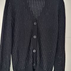 TWIN SET black cashmere mix with metallic silver detail and bell cuff sleeves Sz M (Fit 10-12 UK) - Rrp 220 (New)