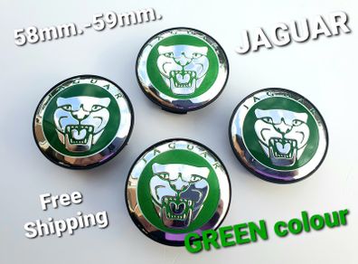 4 x GREEN 58mm - 59mm JAGUAR C2D47107 wheel center caps F XF XJ XKR S type X type XJ8 XK8