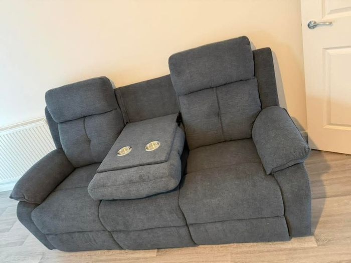 Hailey Biege & Slate Grey Fabric Recliner Sofa Set