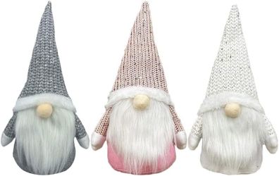 3pcs Christmas Plush Gnomes Swedish Tomte Santa Elf Ornaments For Home Holiday Christmas Decorations Gifts (Grey+Pink+White)