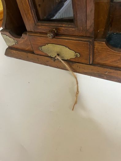 Edwardian oak/ brass  tantalus Original key . Spirits/ smokers caddy