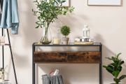 Entryway Console Table Desk with Drawers, Toughened Glass Shelf, 3D Wood Grain (FREE SHIPPING)
