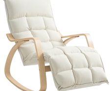 Upholstered Rocking Chair Relaxing Armchair with Armrests & Steel Frame for Living Room, Bedroom, Cream