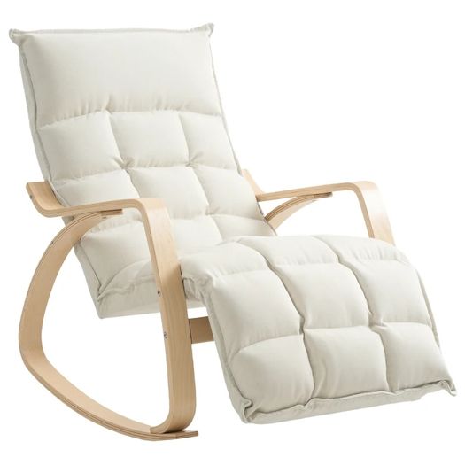 Upholstered Rocking Chair Relaxing Armchair with Armrests & Steel Frame for Living Room, Bedroom, Cream