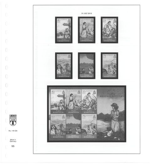 2012 & 13 Alderney Lindner-T Illustrated 18-ring hingeless album pages. Pages 49-56. These are new and have never been used. 8 pages