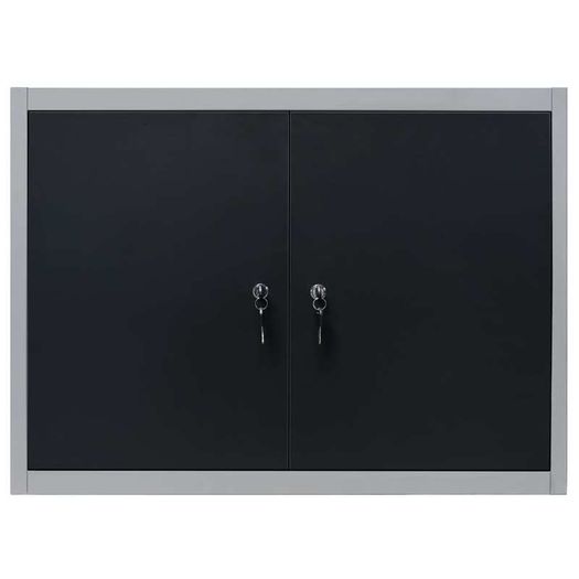 Wall Mounted Tool Cabinet Industrial Style Metal Grey and Black