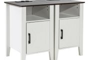 Farmhouse End Table, Set of 2, Square Night Stand with USB Ports and Outlets, 3 Tiers End Table Side Table with Storage Cabinet and LED Lights, Ideal for Living Room, Bedroom, Office, White