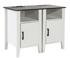Farmhouse End Table, Set of 2, Square Night Stand with USB Ports and Outlets, 3 Tiers End Table Side Table with Storage Cabinet and LED Lights, Ideal for Living Room, Bedroom, Office, White
