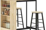 3-piece bar table set, 1 counter, 2 chairs, with storage and footrests, space-saving, Light Brown+Black