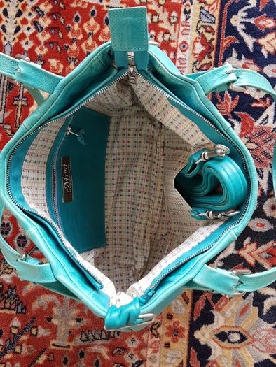 Turquoise Leather Tote, 16.5" x 12"