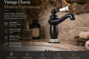 Antique Black Basin Faucet  Solid Brass Vintage Tap with Ceramic Handle