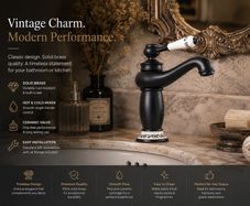 Antique Black Basin Faucet  Solid Brass Vintage Tap with Ceramic Handle