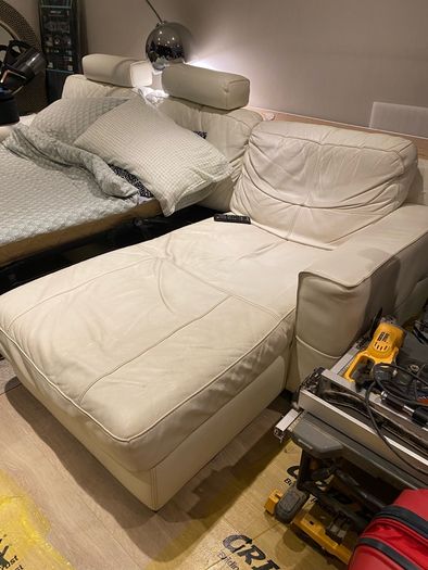 Cream Leather Corner Sofa Bed with Storage Genuine Leather